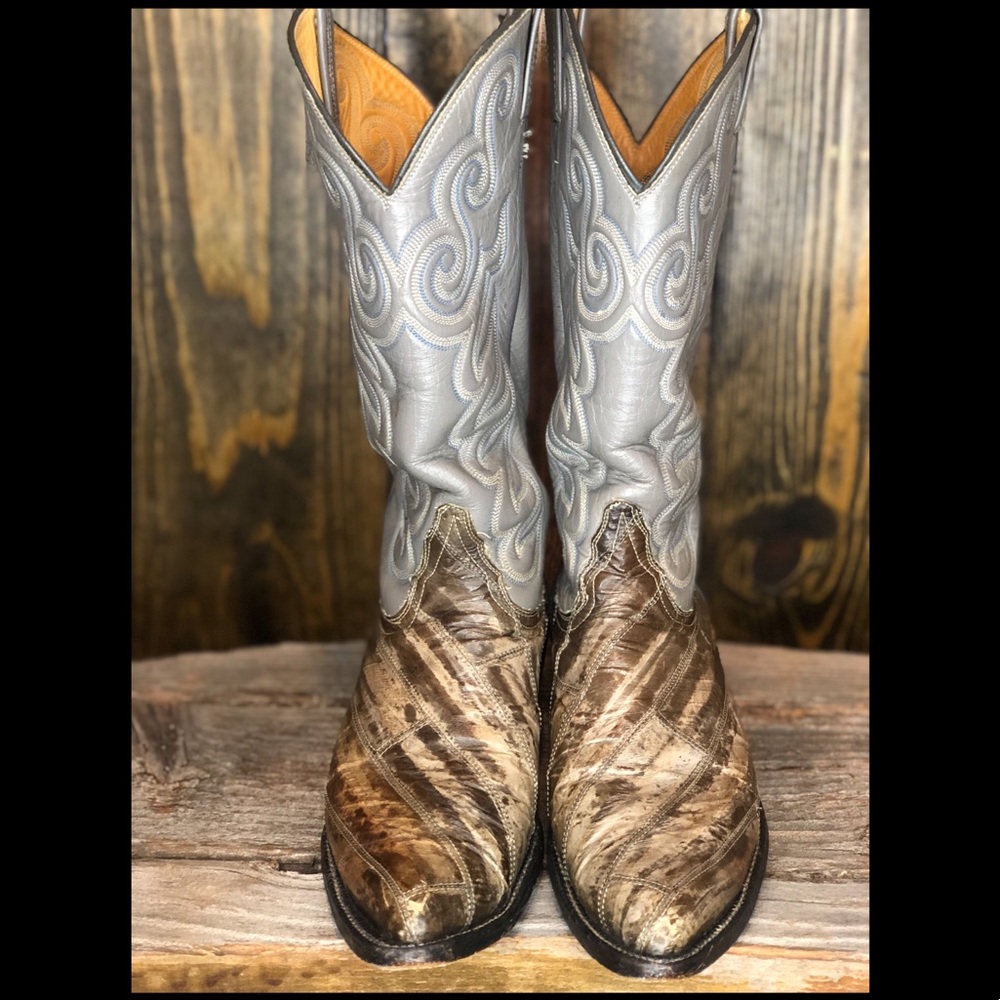 VINTAGE Tony Lama Black Label Eel Cowboy Boots